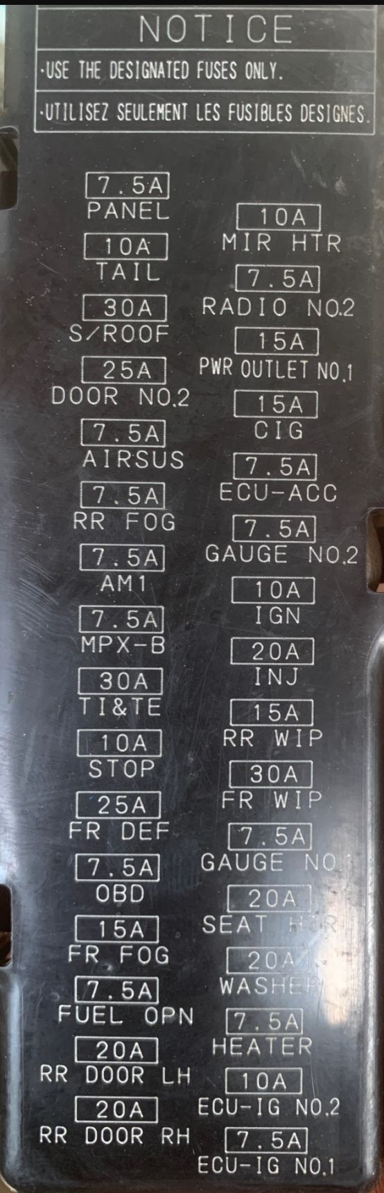 2005 Lexus RX 330 fuse box diagram