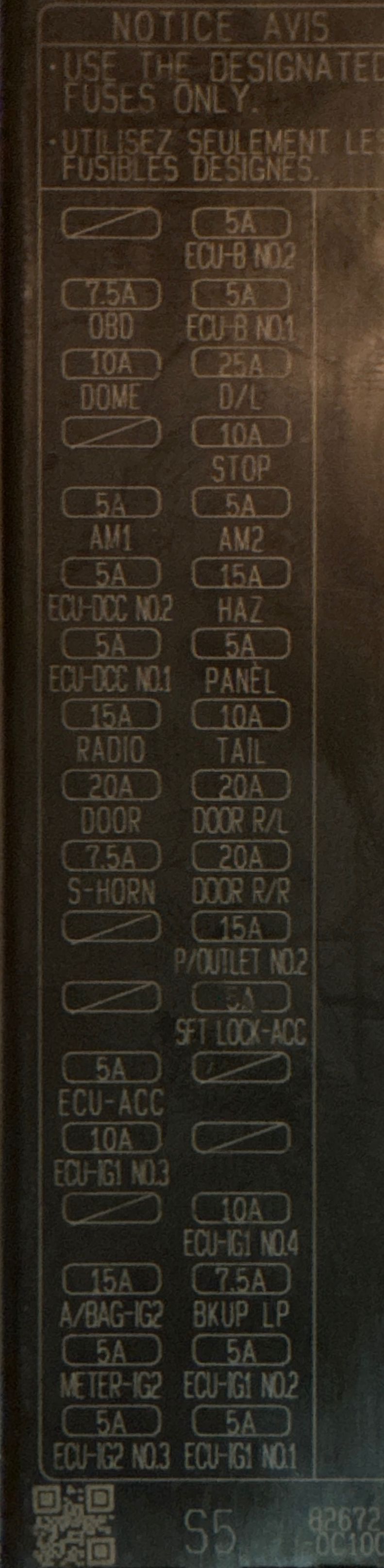 2020 Toyota Tundra Cigarette lighter fuse