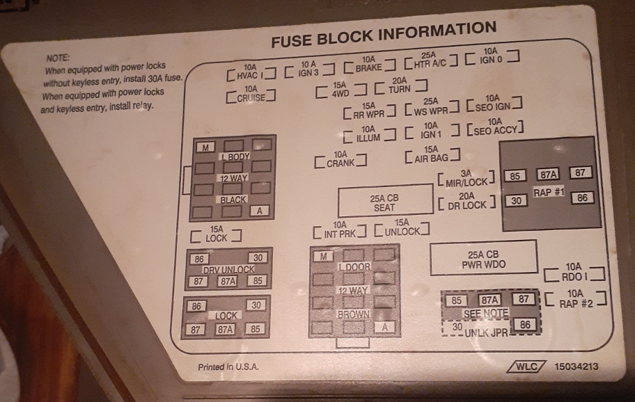 2001 Chevrolet Silverado 1500 fuse box diagram